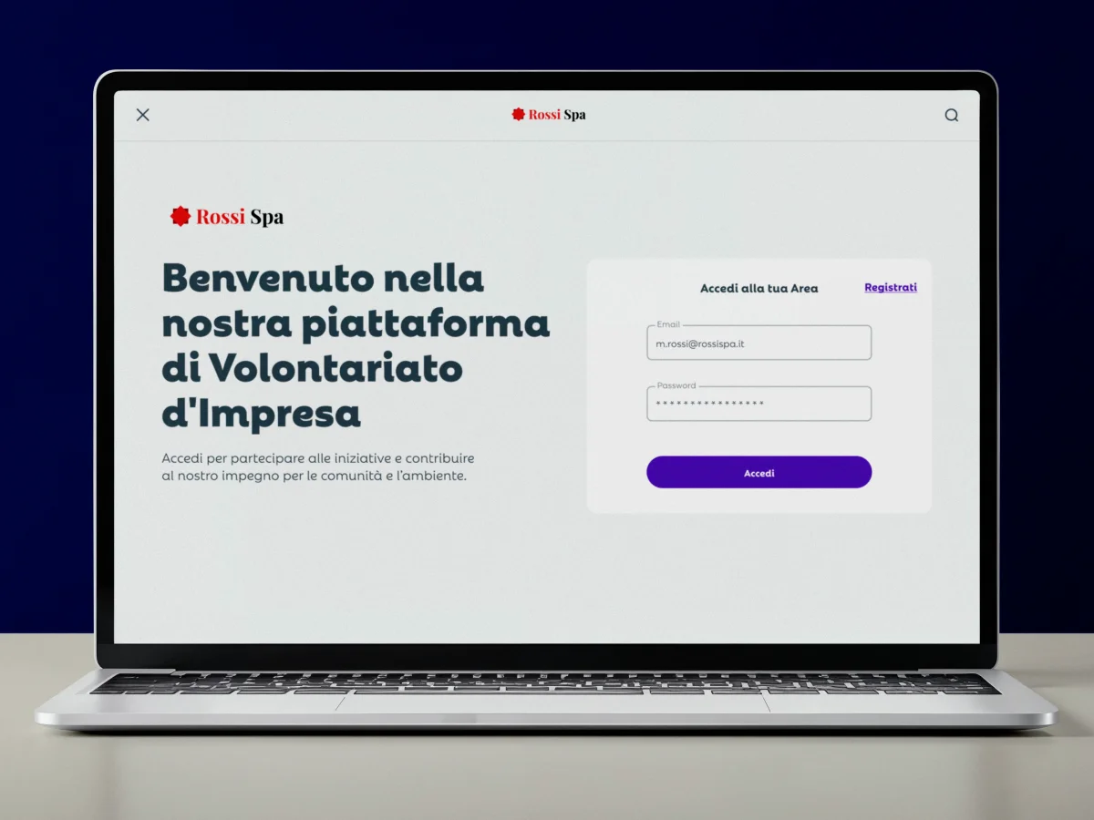 Laptop che mostra la pagina di Login della One Impact Platform di Wishraiser